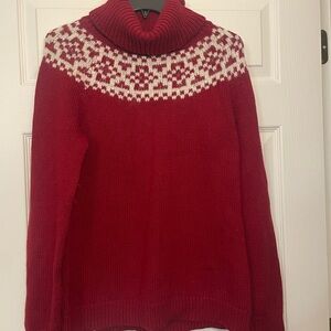Talbots Red Cowl Neck Sweater with Cream Pattern